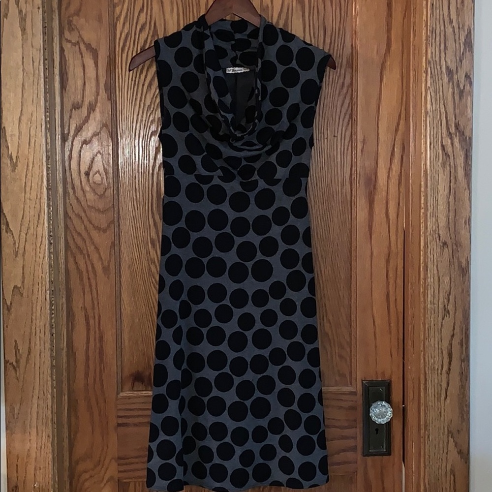 Grey/Black Polka Dot Cotton, Cowl Neck Dress